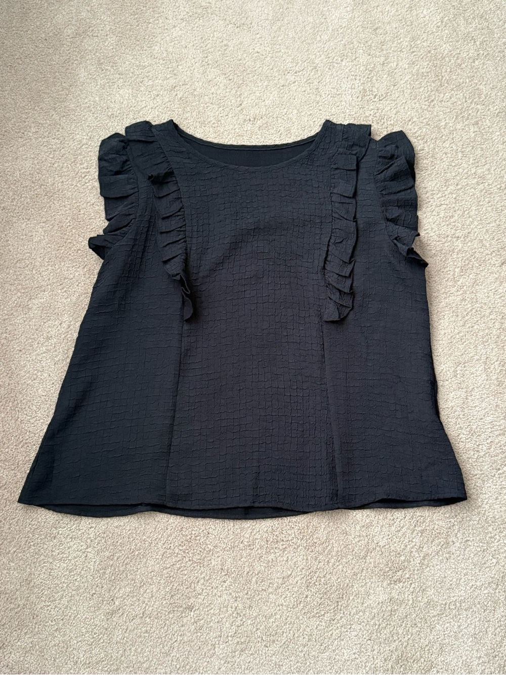 Black Ruffle Sleeve Textured Blouse 0XL